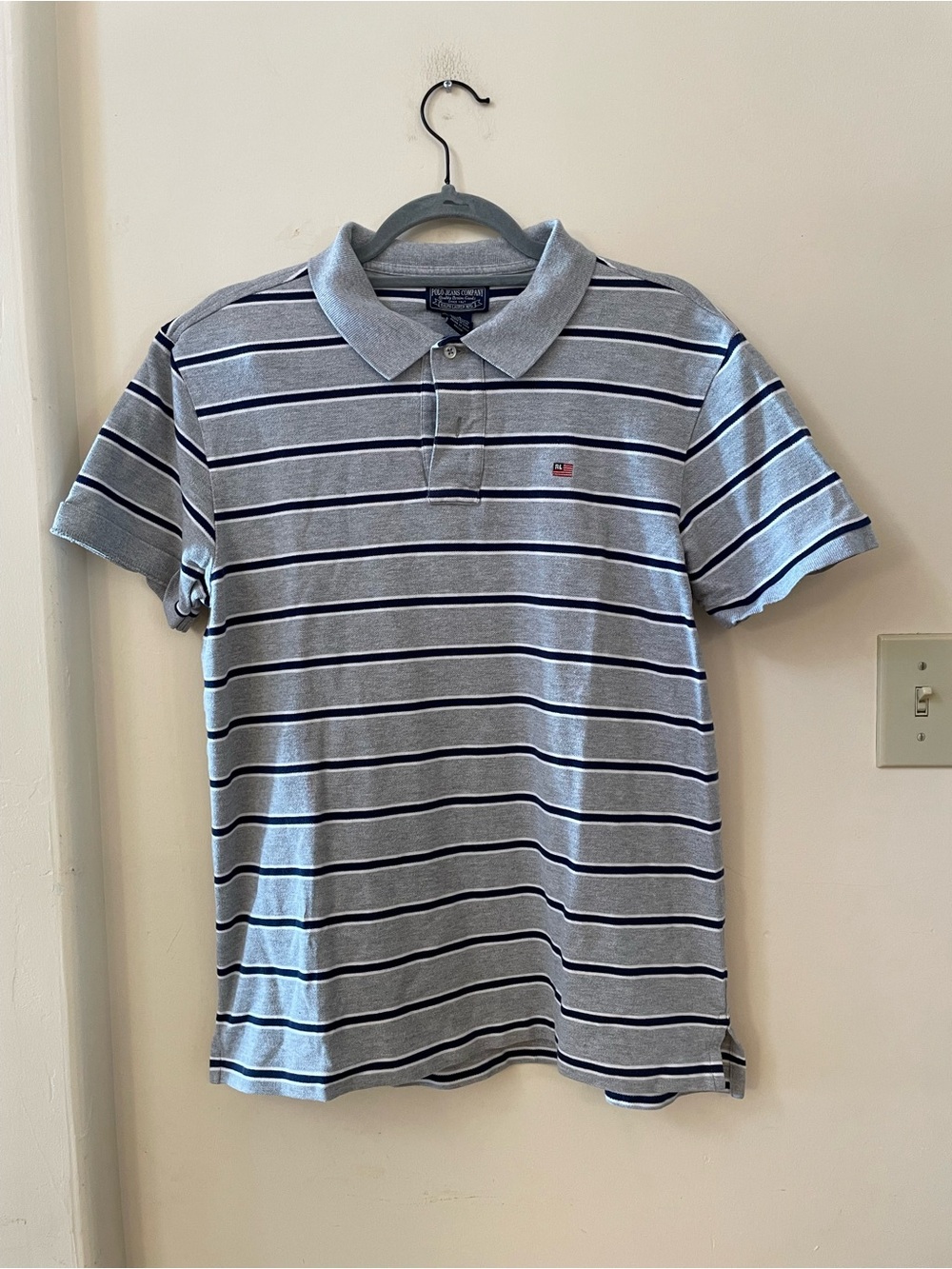 Vintage Polo Jeans Co Ralph Lauren Striped Polo Shirt Gray Navy Size L